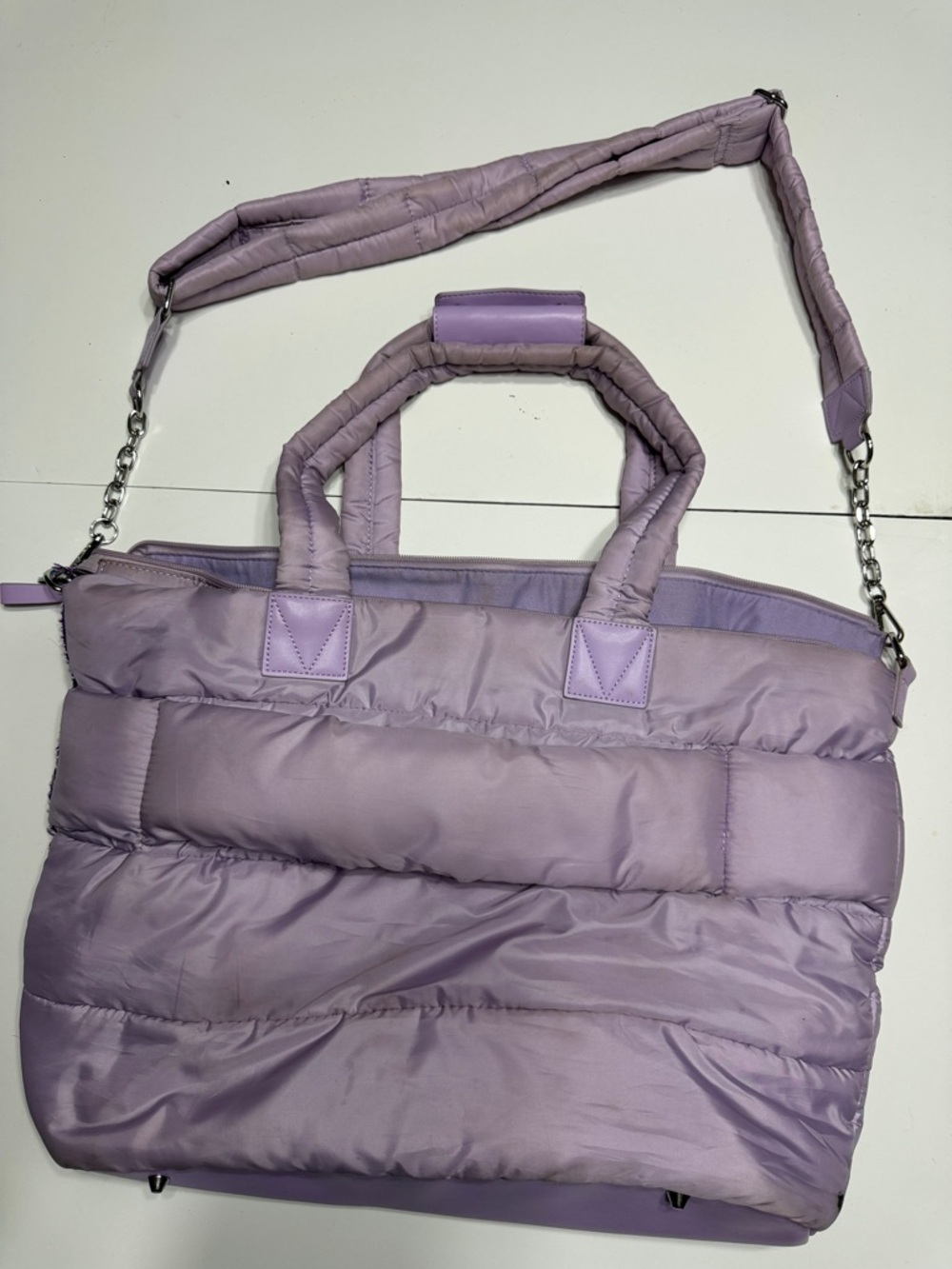 Lavender Quilted Tote Bag - Lilac Puffer Shoulder Bag